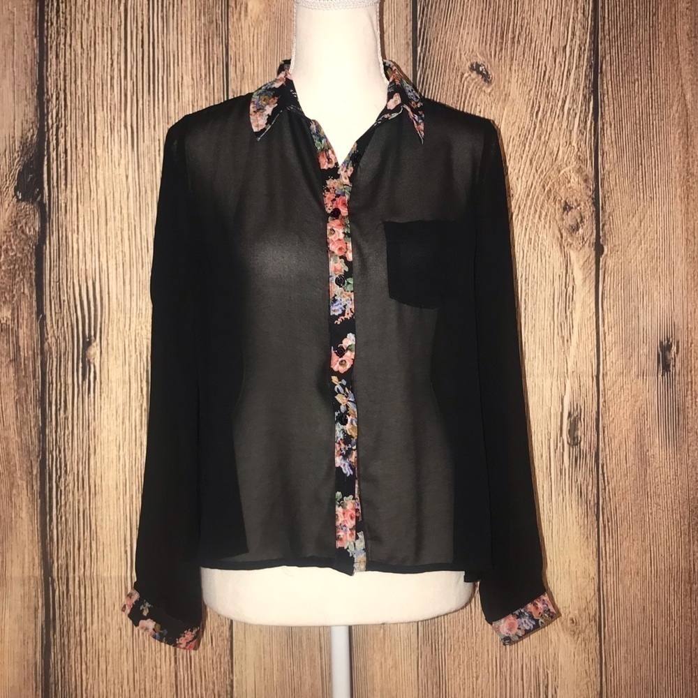 ELODIE ANTHROPOLOGIE SMALL SHEER BLACK LONG SLEEVED Blouse